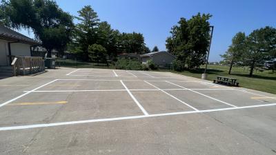 Pickleball courts in Community Center parking lot.