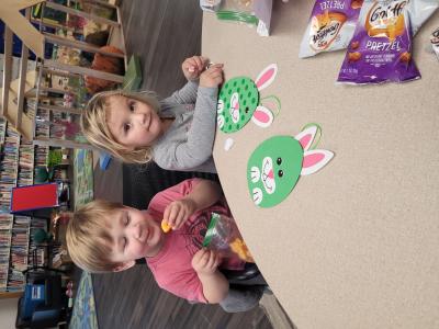 Kids showing Easter crafts